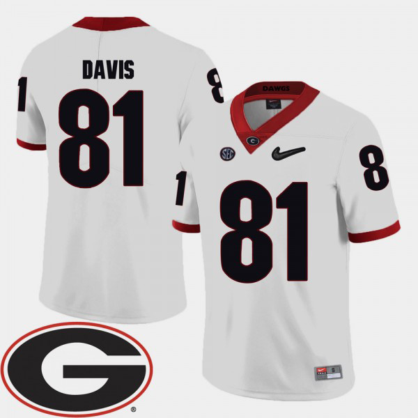 Men's #81 Reggie Davis Georgia Bulldogs For 2018 SEC Patch College Football Jersey - White